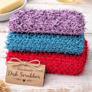 Two-Sided Crochet Dish Scrubbies | Scrubby Side & Soft Flat Side | Eco-Friendly Reusable Kitchen Cleaning Pads