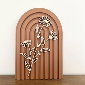 Boho Floral Arch Caramel, boho floral decor, boho wall art, boho decor shelf, floral nature, neutral living room decor, beige floral art