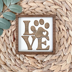 Engraved Paw Print Wood Sign: Dog Lover Gift, Pet Decor