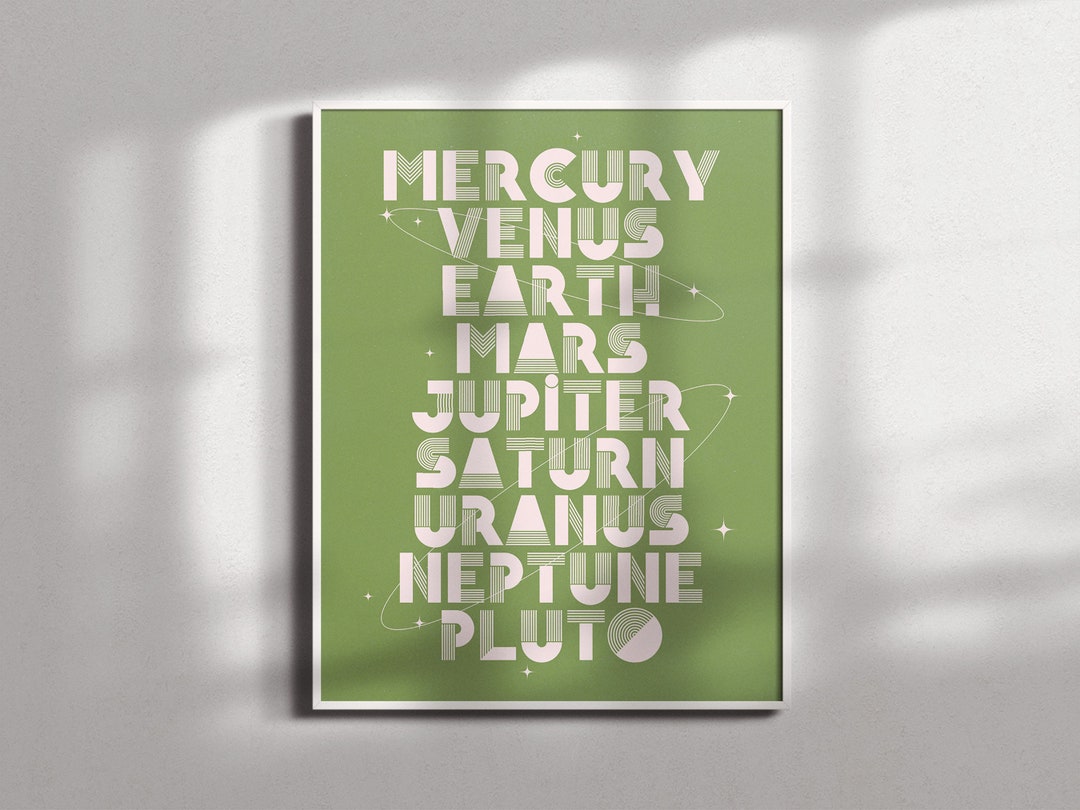 Retro Planets Solar System PRINTABLE | Green 70s Retro Minimal ...