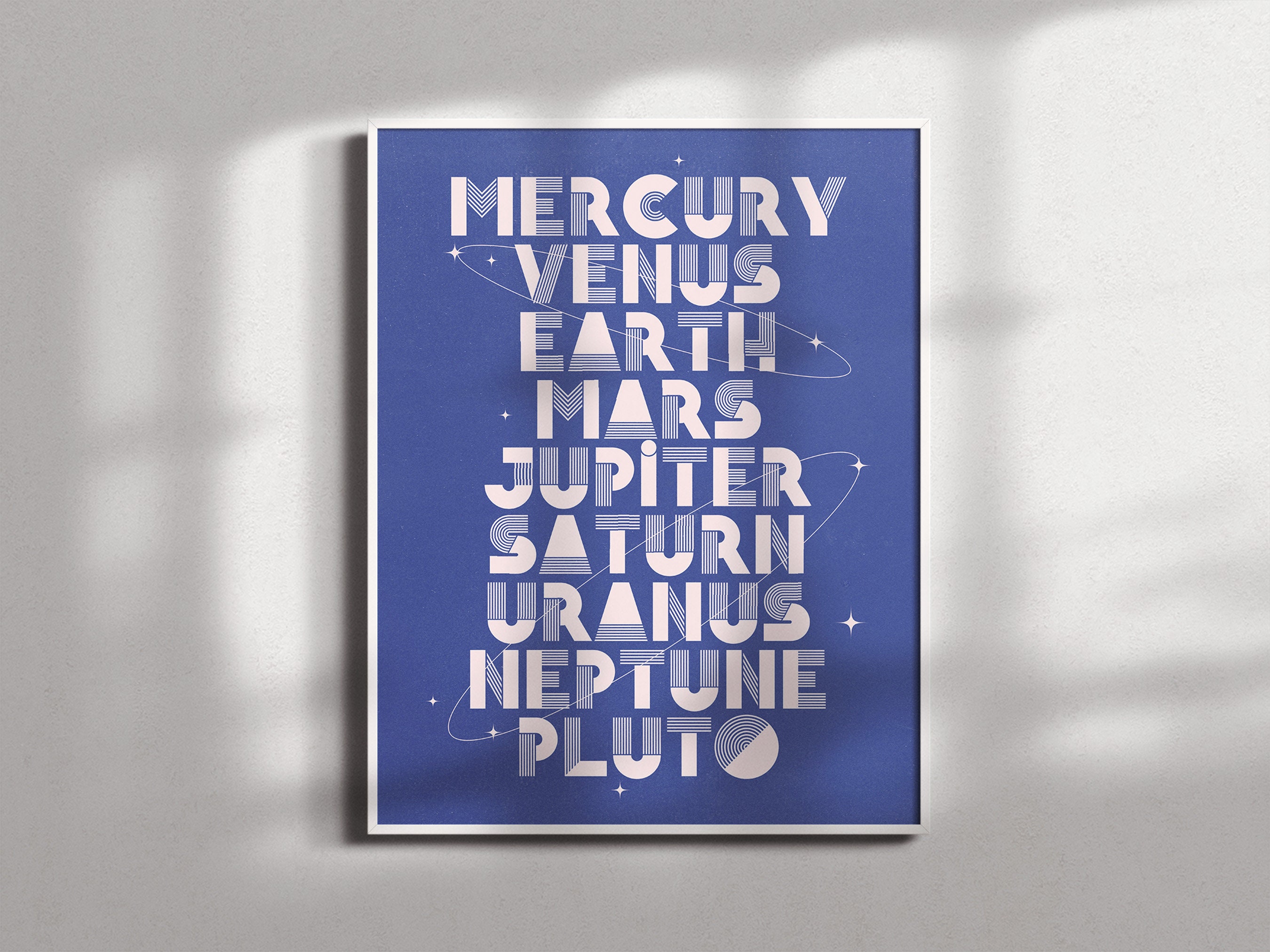 Retro Solar System Planets PRINTABLE | Blue 70s Retro Minimal ...
