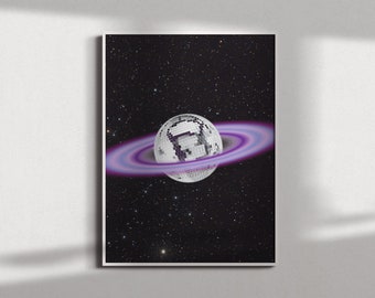 Saturn at the Disco PRINTABLE | Planets Sky Stars Astrology Cosmos Galaxy 70s Retro Disco Ball Wall Art