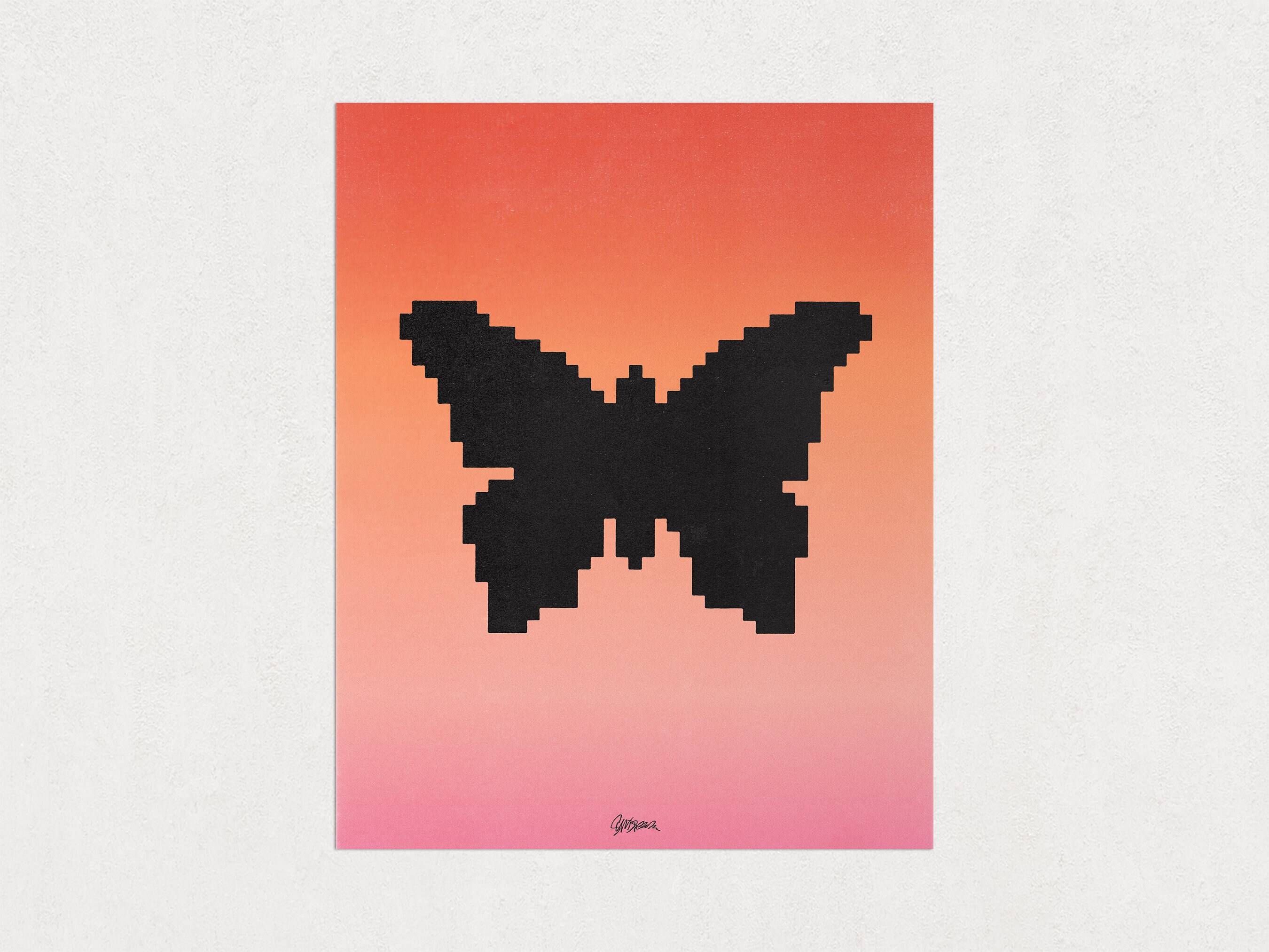 Peach Pixel Gradient Butterfly Poster | Y2K Butterfly Girly Dorm Poster ...