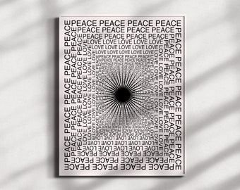 Peace and Love Minimal Typography PRINTABLE | Black and White Graphic Design Poster Modern Monochrome Type Print