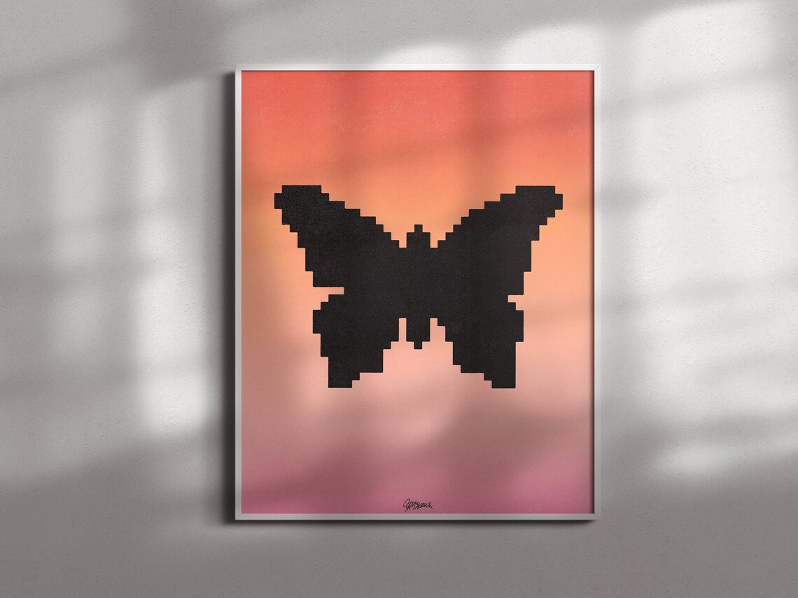 Peach Pixel Gradient Butterfly Poster | Y2K Butterfly Girly Dorm Poster ...