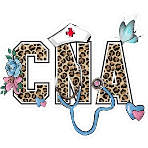 Certified Nurse Assistant Decal, Leopard Print Caregiver Sticker, Laptop Car Decor, CNA Sticker Gifts