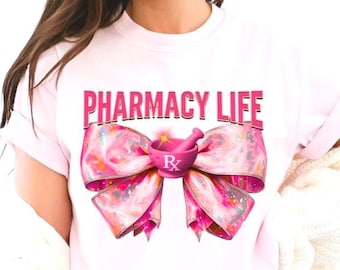 Pharmacist Gift, Pharmacy Pink Bow Comfort Colors T-Shirt, Tech Graduation Gift