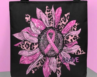 Breast Cancer Survivor Tote Bag: Pink Ribbon Sunflower Chemo Bag