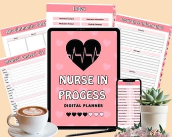Krankenschwester in Fortschritt-Planer, digitale & druckbare Studienorganisator für die Krankenpflegeschule, Schüler-klinische Studien-Tracker