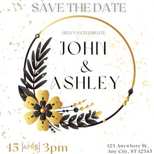 Wedding Design Invitation--White Design Invitation-Editable Gold Invitation- DIY Invitation- Invitations  Canva Template
