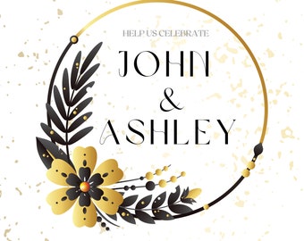 Wedding Design Invitation--White Design Invitation-Editable Gold Invitation- DIY Invitation- Invitations  Canva Template
