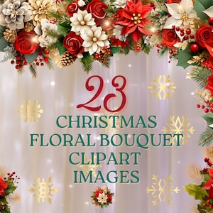 Clipart de buquê floral de Natal - elementos elegantes de design de férias - download instantâneo