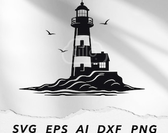 Faro SVG: Imágenes prediseñadas marítimas costeras / Faro de isla oceánica (Descarga instantánea de archivo digital)