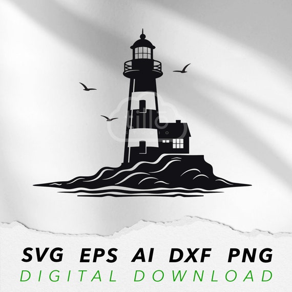 Lighthouse SVG: Coastal Maritime Clipart | Beacon Ocean Island (Digital file instant download)