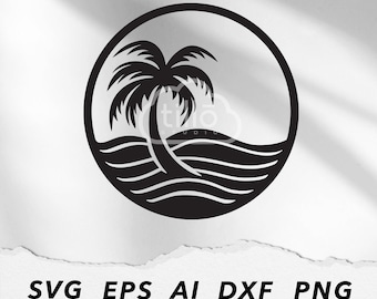 Palmera tropical SVG: logotipo de isla de playa, clipart vectorial (archivo digital)