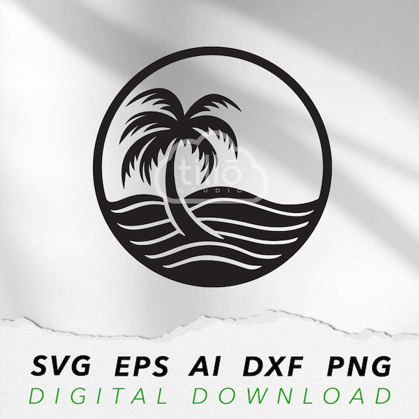 Palm tree SVG Tropical Beach logo File Ocean Island clipart vector graphic file | Digital file instant download
