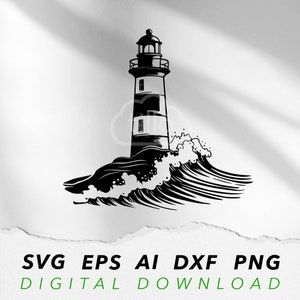 Faro SVG Beacon File Ocean Island clipart File grafico vettoriale marittimo / File digitale download immediato