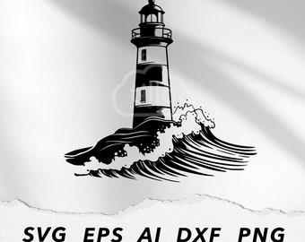 Leuchtturm SVG: Maritim Ozeaninsel Clipart (Digitale Datei)