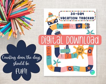 30 Day Tracker, Vacation Tracker, Holiday Tracker, Road Trip Printable, Kids Planner, Family Countdown, Family Game, Countdown to Vacation
