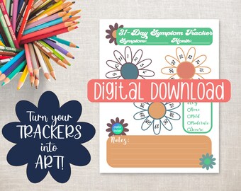 31 Day Tracker, Vintage Floral, Symptom Tracker, Mental Health Tracker, Physical Health Tracker, Allergy Tracker, Chronic Illness Tracker