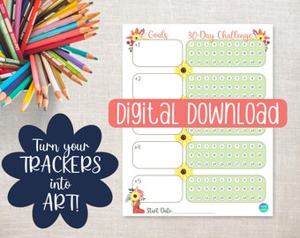 30 Day Challenge, Goal Tracker Printable, Habit Tracker, Financial Goal Tracker, Fitness Tracker, Savings Goal Tracker, New Years Resolution