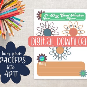 31 Day Tracker, Vintage Floral Goal Tracker, Printable Habit Tracker, Activity Tracker, Fitness Tracker, Progress Log, New Year&#39;s Resolution