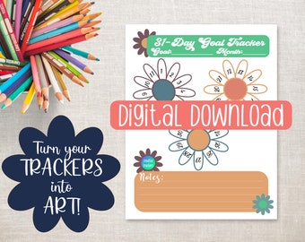 31 Day Tracker, Vintage Floral Goal Tracker, Printable Habit Tracker, Activity Tracker, Fitness Tracker, Progress Log, New Year's Resolution