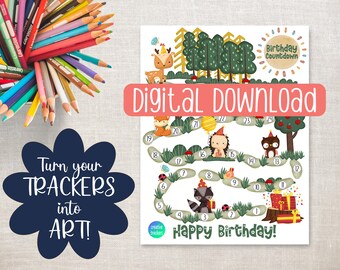 Children's Countdown, Birthday Countdown, Woodland Creatures, Countdown Printable, Birthday Party Countdown, Children's Birthday Tracker