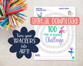 Dance Practice Tracker, 30 Day Challenge, 50 Day Challenge, 100 Day Challenge, Printable Goal Tracker, New Years Resolution, Habit Tracker