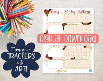 30 Day Challenge, Goal Tracker Printable, Habit Tracker, New Year's Resolution, Fitness Tracker, Progress Chart, Self Care, Savings Tracker