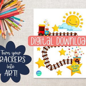 Rastreador de objetivos para niños de 30 días, Tren imprimible, Rastreador de hábitos, Gráfico de progreso, Gráfico de recompensas, Planificador imprimible, Registro de progreso, Rastreador de hábitos para niños