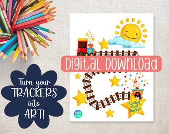 30 Day Kids Goal Tracker, Train printable, Habit Tracker, Progress Chart, Reward Chart, Printable Planner, Progress log, Kids Habit Tracker
