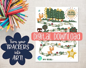 30 Day Challenge, Woodland Creatures, Goal Tracker, Sticker Chart, New Year's Resolution, Chore Chart, Reward Chart, Behavior Chart, Progres