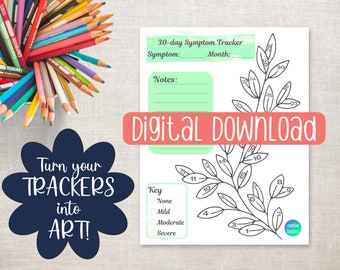 30 Day Symptom Tracker, Mental Health, Physical Health, Allergy Tracker, Pain Tracker, Chronic Illness, Monthly Log, Mood Tracker Printable