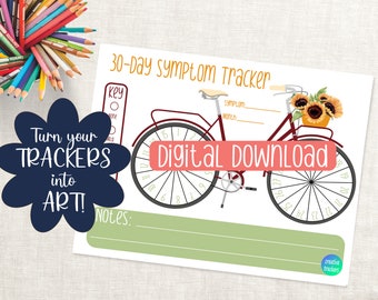 30 Day Challenge Symptom Tracker Mental Health Physical Health Allergy Pain Chronic Illness Mood Tracker Monthly Daily Log Bicycle Coloring