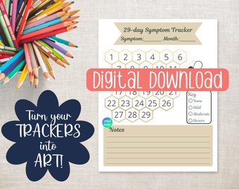 29 Day Tracker, Symptom Tracker, Mental Tracker, Physical Health Tracker, Allergy Tracker, Chronic Illness, Pain Tracker, Mood Tracker