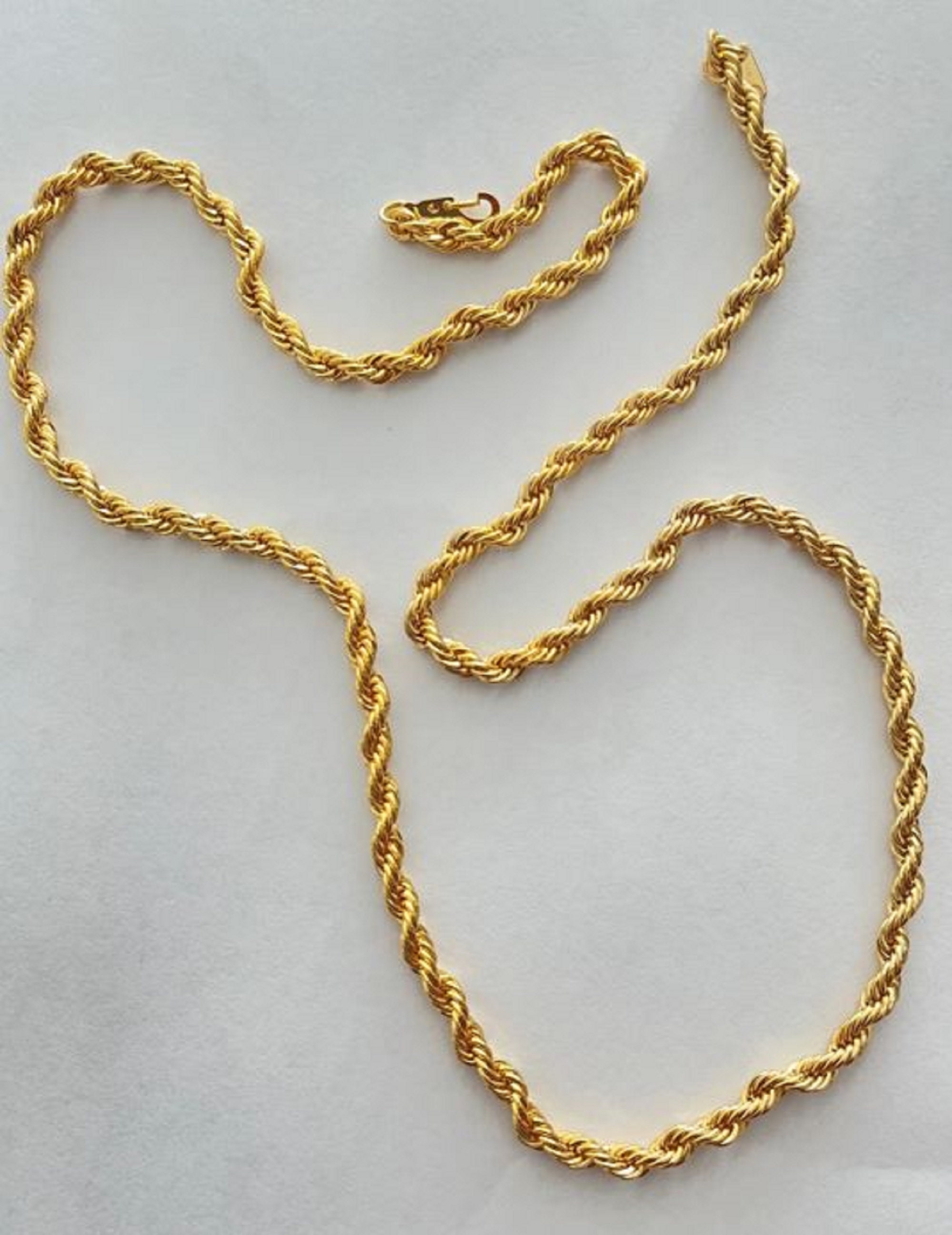 Mens 24k Gold Plated Solid Rope Chain 24 Long in Sterling Silver