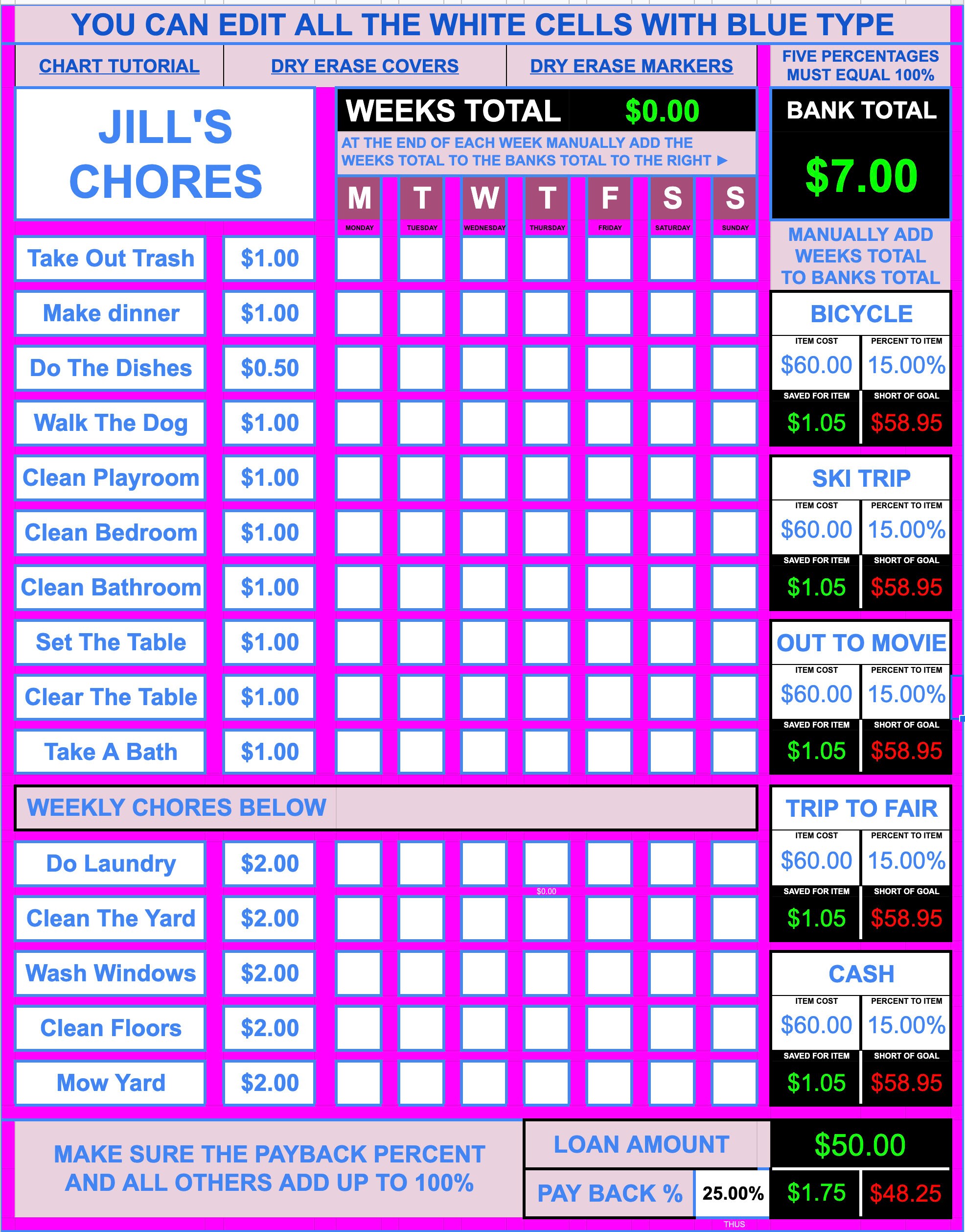 Chore Chart for Kids. Printable Interactive and Editable. - Etsy Canada