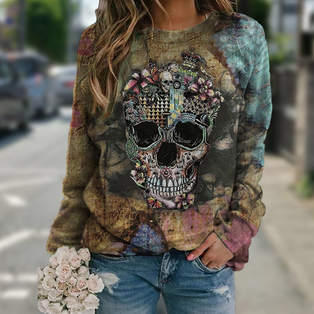 Acid Wash Skellie Sweater, Distressed Skull Sweatshirt, Gift For Her, Cut  Out Sweater, Halloween Sweatshirt, Skeleton, Floral Design | lupon.gov.ph