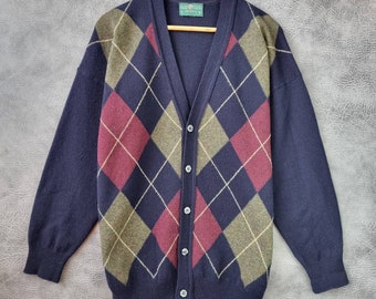 Vintage Alan Paine Cardigan 90s Jumper Varsity Cardie Knit Merino Wool Sweater Lumber Jacket V Neck with buttons and Pockets New Wool