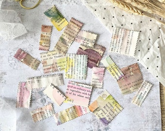 Postzegel Gestanst - waterkleurige vintage boekenpagina | 10 stuks | dagboek bijhouden | planner | Scrapbooken | kortstondig | Junkjournaal
