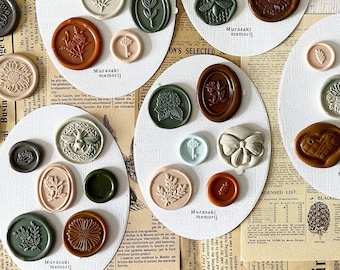 Self-adhesive wax seals | set of 6 ea | random mix | nature / earth tone | journaling | snail mail | ephemera | sealing wax