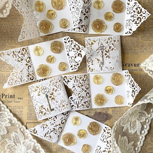 Sigilli di cera autoadesivi / Miele d'Oro / set di 5 / Giallo trasparente / Oro glitterato / journaling / effimera / ceralacca