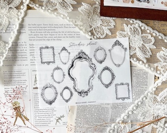 Sticker sheet - Antique Frames | frosty clear | journaling | planner | scrapbooking | ephemera | Junk journal | snail mail | vintage