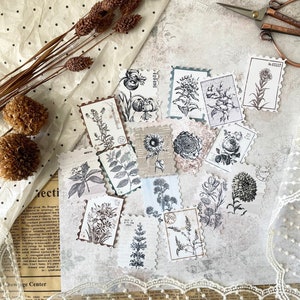 Set di effimeri di progettazione di affrancatura - Fiori vintage / 16 pezzi / libro vintage / diario / pianificatore / scrapbooking / effimeri / diario spazzatura