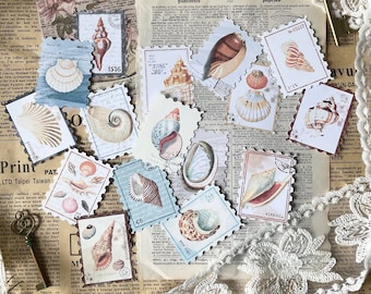 Postage design ephemera set - Sea Shells | 16 pieces | vintage book | journaling | planner | scrapbooking | ephemera | mm-57