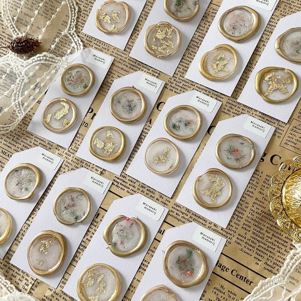 Self-adhesive wax seals | Golden translucent | set of 2 | flower | golden powder on | mixed color | journaling | ephemera | sealing wax