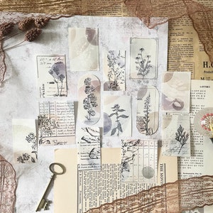 Journaling Karte - aquarellierte Seite | 13 Stück | Vintage Buch | Blume | Planer | Einklebeband | Ephemera | Etikett | Junk Journal