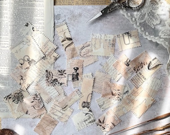 Postzegel Gestanst - Koffiebevlekte pagina | willekeurige mix 10 stuks | dagboek bijhouden | planner | Scrapbooken | kortstondig | Junkjournaal