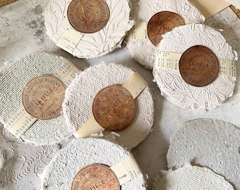 Juego de papel circular hecho a mano / Repujado o liso / 10 hojas / Bordes sin barbas / para diario / Papel reciclado ecológico